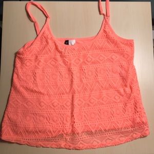 Bright coral, lace tank